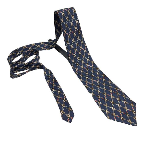 Harve Bernard by Bernard Holtzman 100% Silk Tie Handmade Chain-Link Blue 58"x 4" - Picture 1 of 8